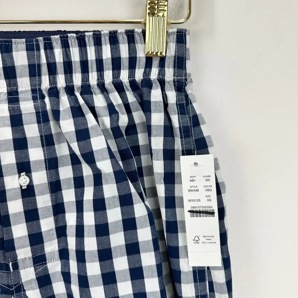 J.Crew Patterned Boxers Mens Gingham Navy Cotton Lounge Beach Sleep XS NWT